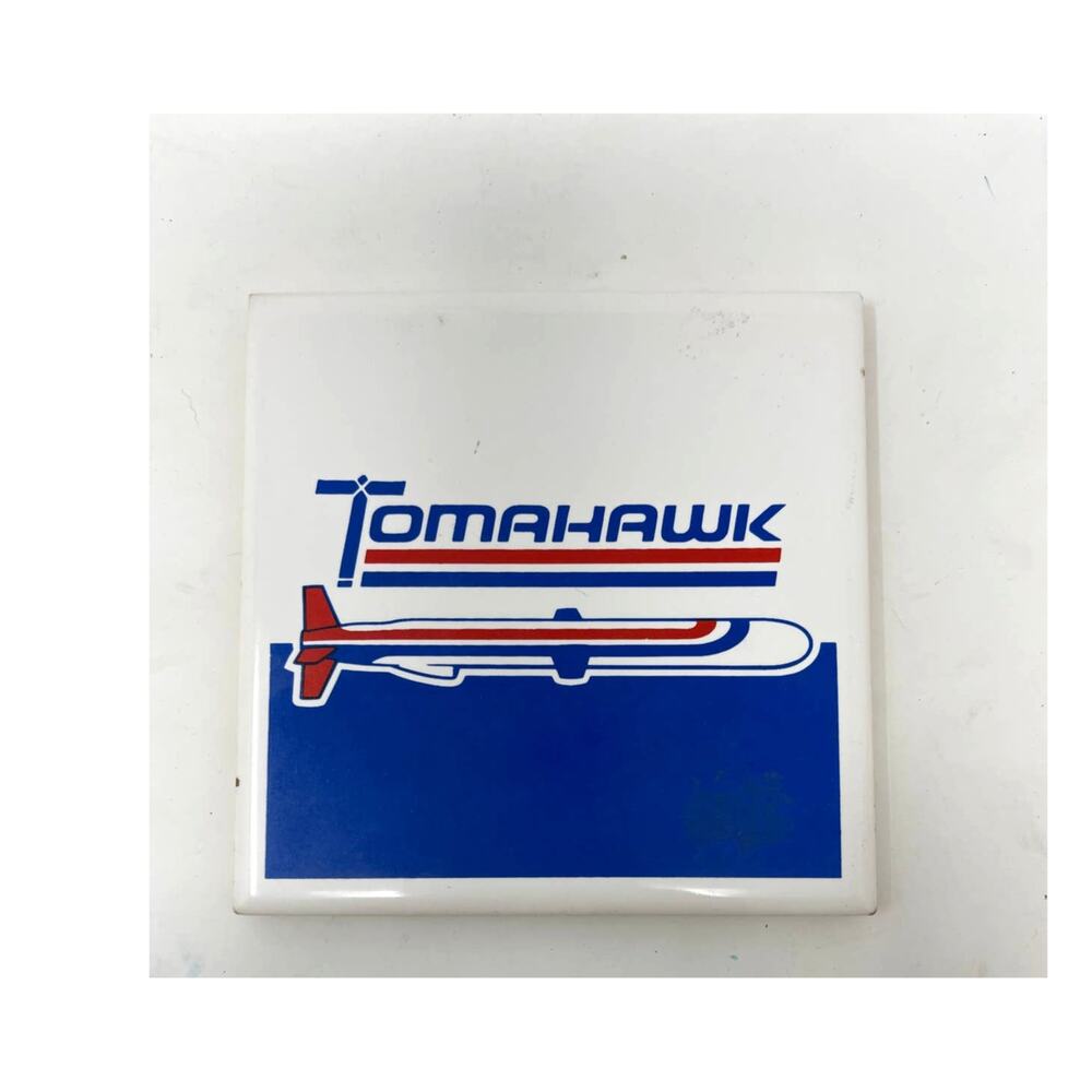 Vtg U.S Navy Tomahowk Missile Ceramic Tile Desk Trivet Accessory Paperweight